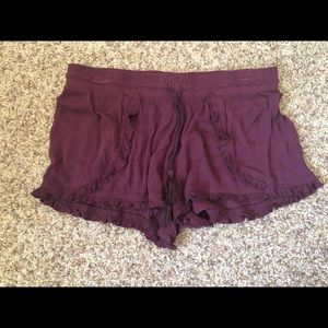 Maroon ruffled shorts